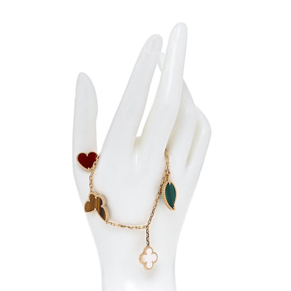 Van Cleef & Arpels 18K Yellow Gold Mother of Pearl Malachite Carnelian Tiger Eye 4 Motifs Lucky Alhambra Bracelet 2 of 7