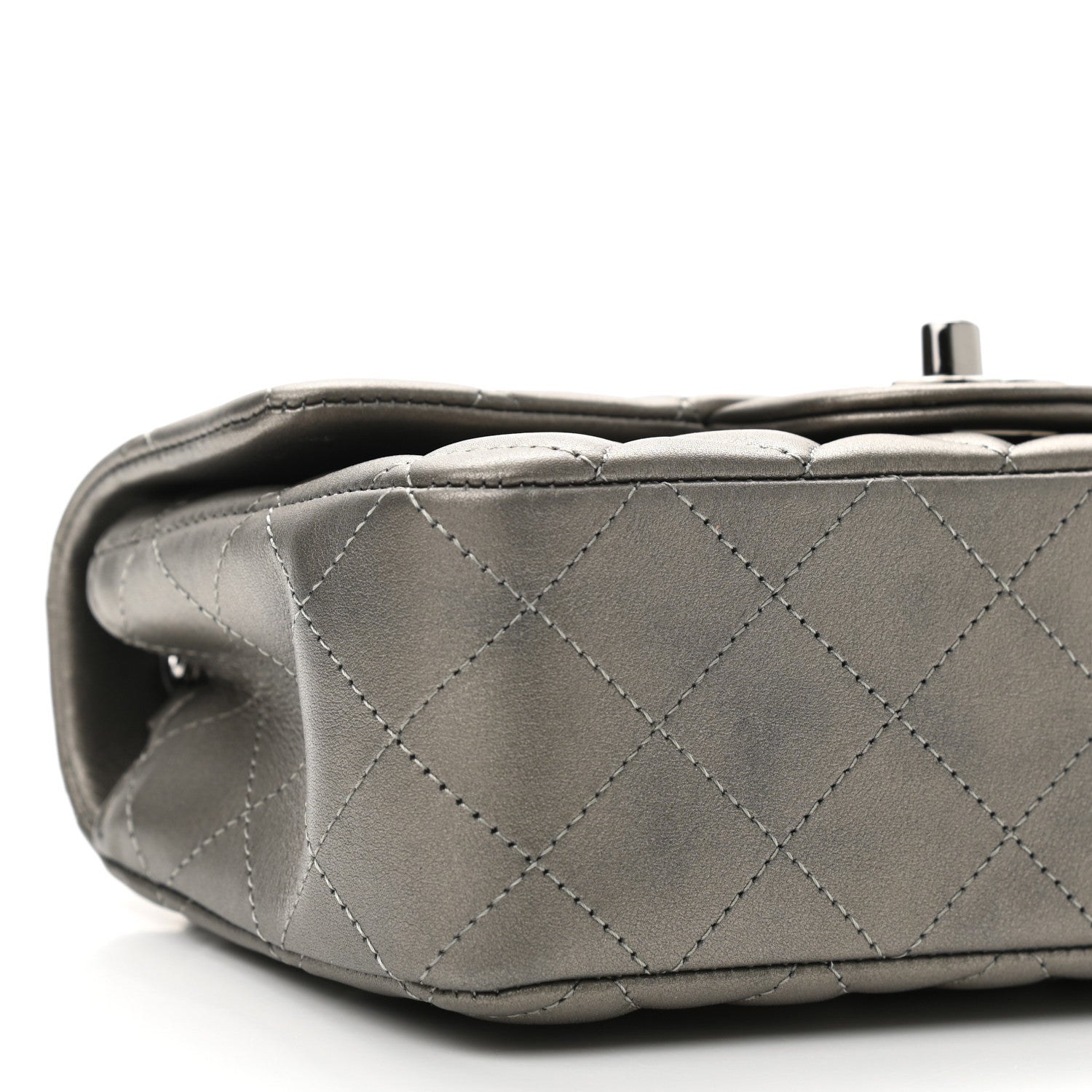 Chanel Metallic Lambskin Quilted Mini Rectangular Flap Dark Grey 8 of 10