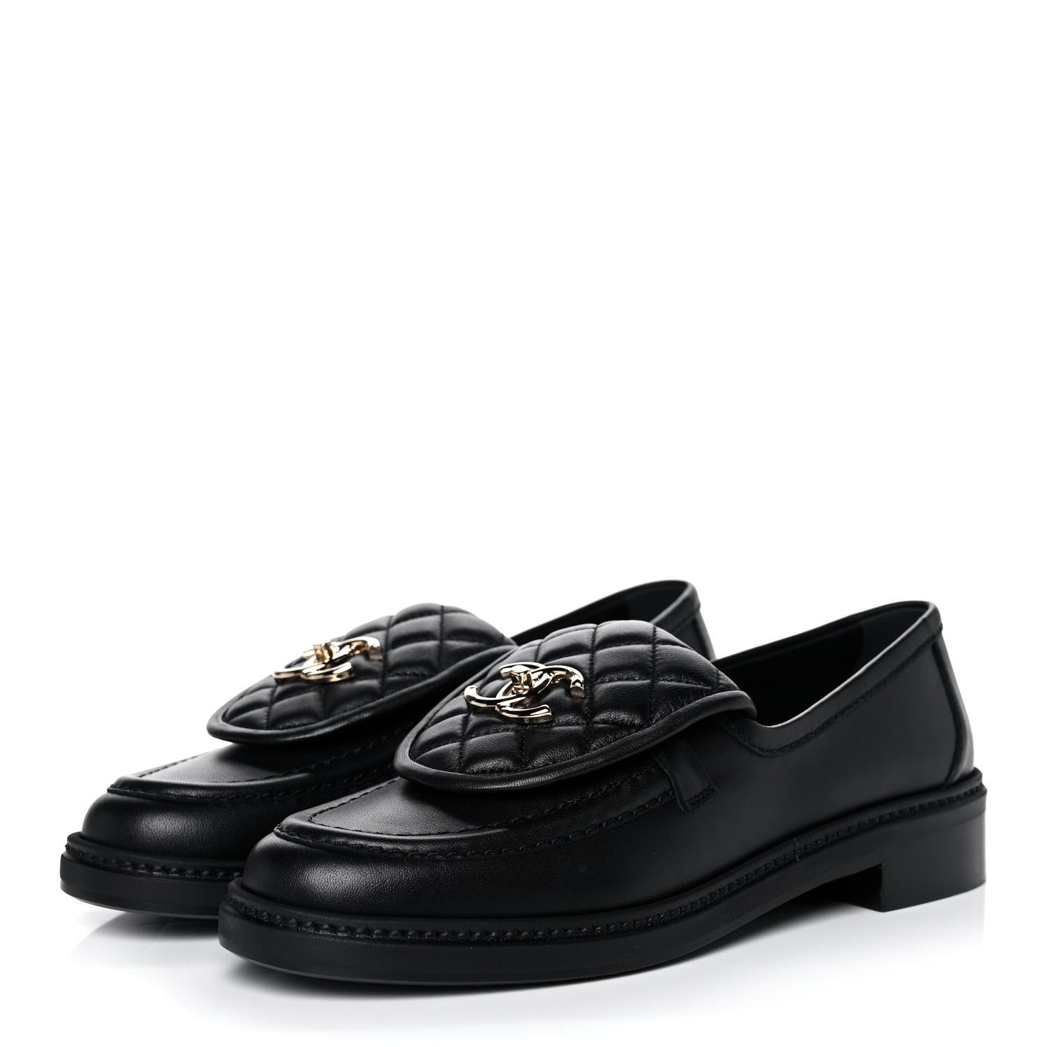 Chanel Lambskin Quilted CC Turnlock Loafers 38 Black 3 of 9