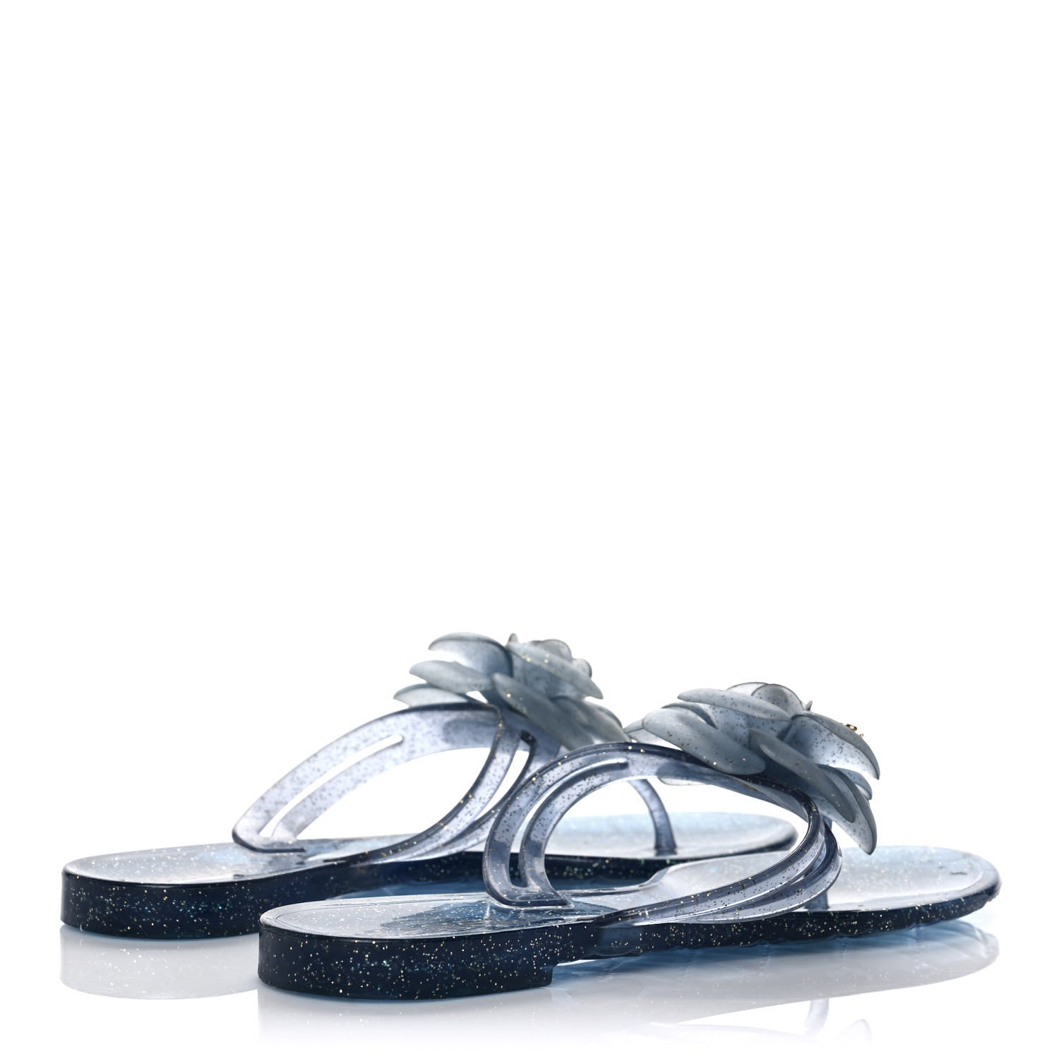 Chanel Jelly Camellia Glitter Thong Sandals 36 Blue 4 of 7