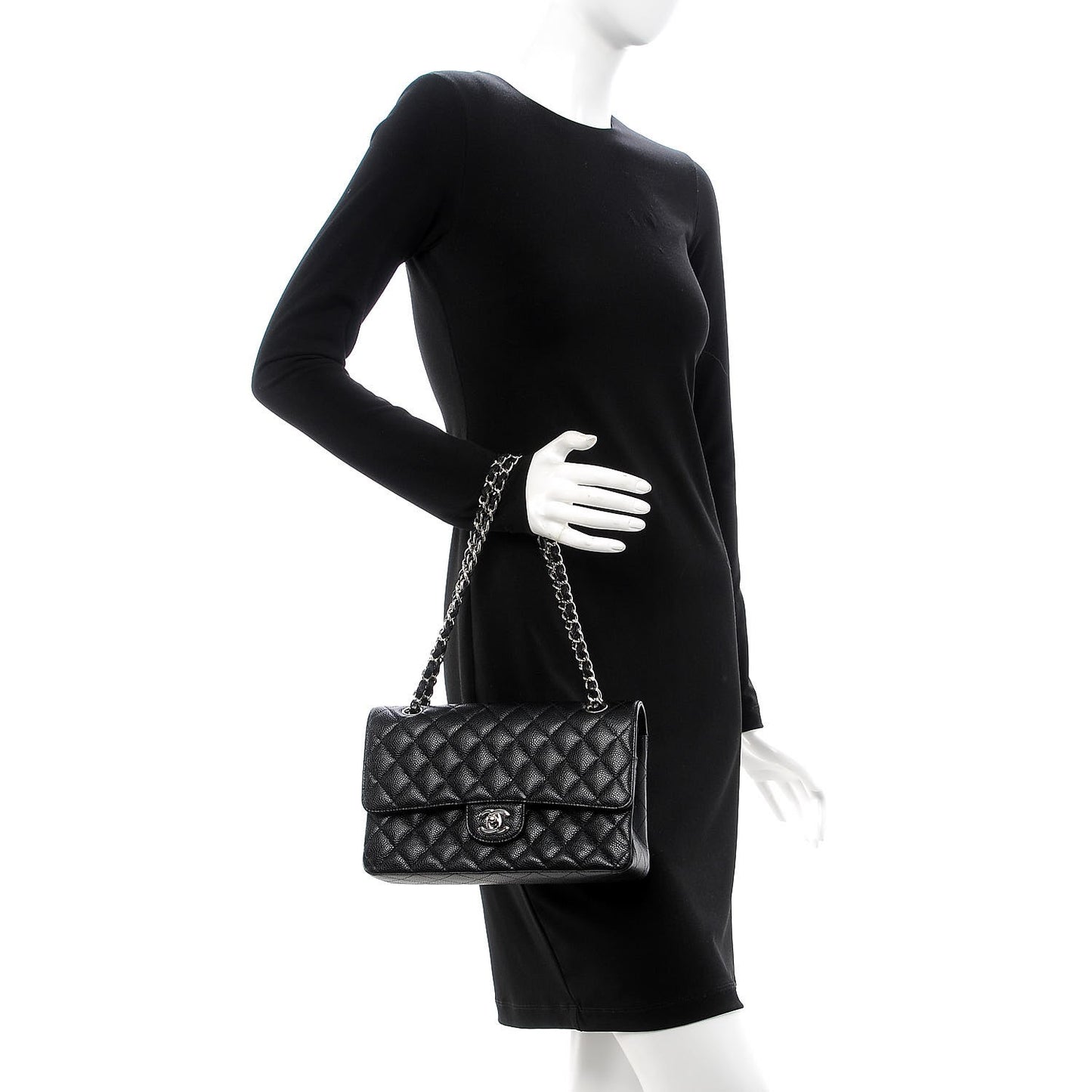 Caviar Quilted Medium Double Flap Black