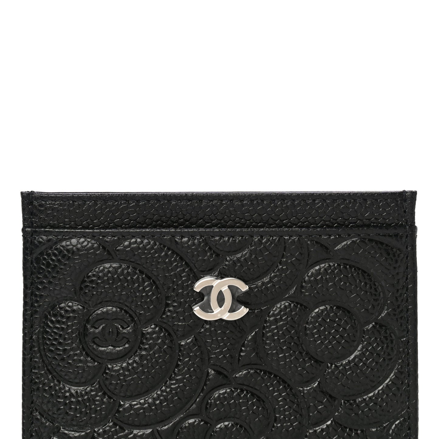 Caviar Camellia Embossed Card Holder Black