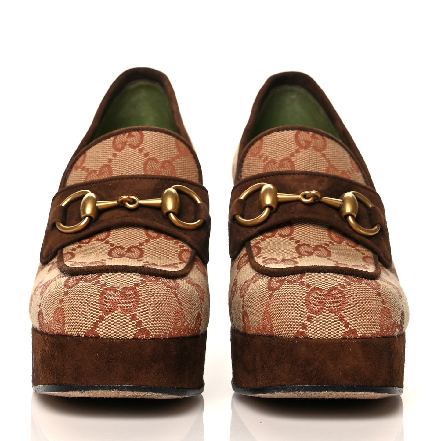 GG Monogram Suede Houdan Mid Heel Platform Loafers 35.5 Beige Ruggine Maroon