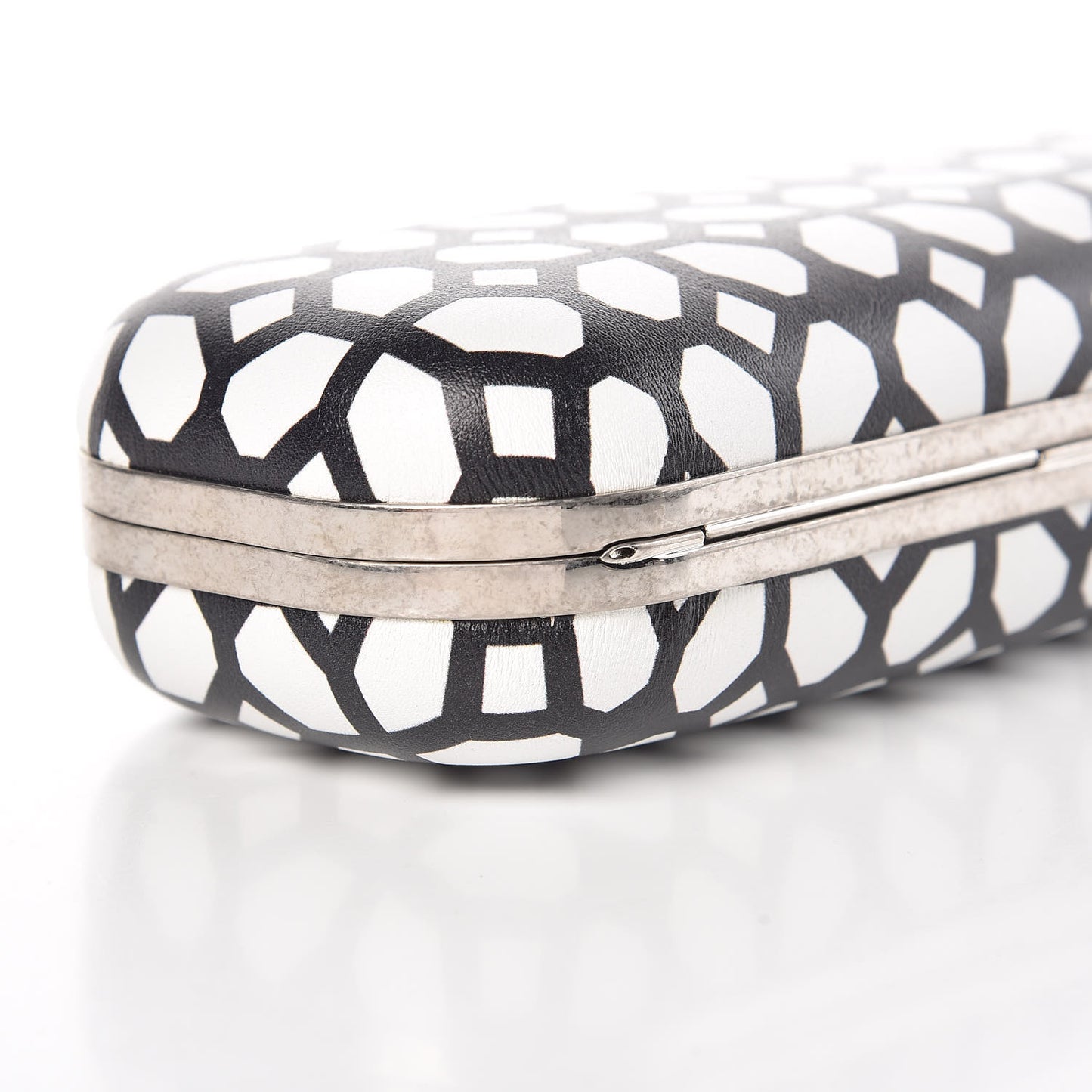 Calfskin Classic Grid Skull Knuckle Box Clutch Black White