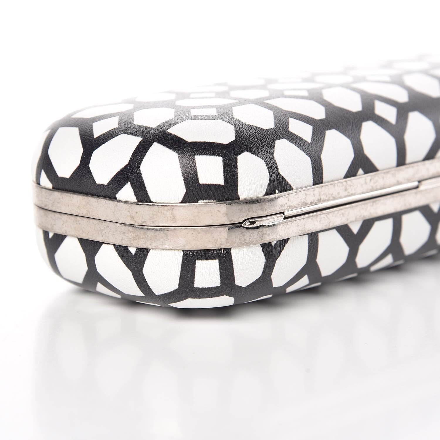 Alexander McQueen Calfskin Classic Grid Skull Knuckle Box Clutch Black White 8 of 11
