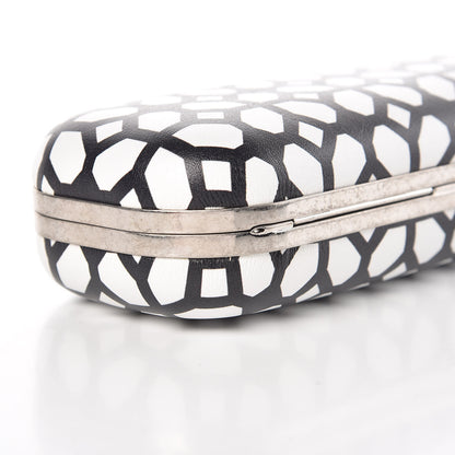Alexander McQueen Calfskin Classic Grid Skull Knuckle Box Clutch Black White 8 of 11