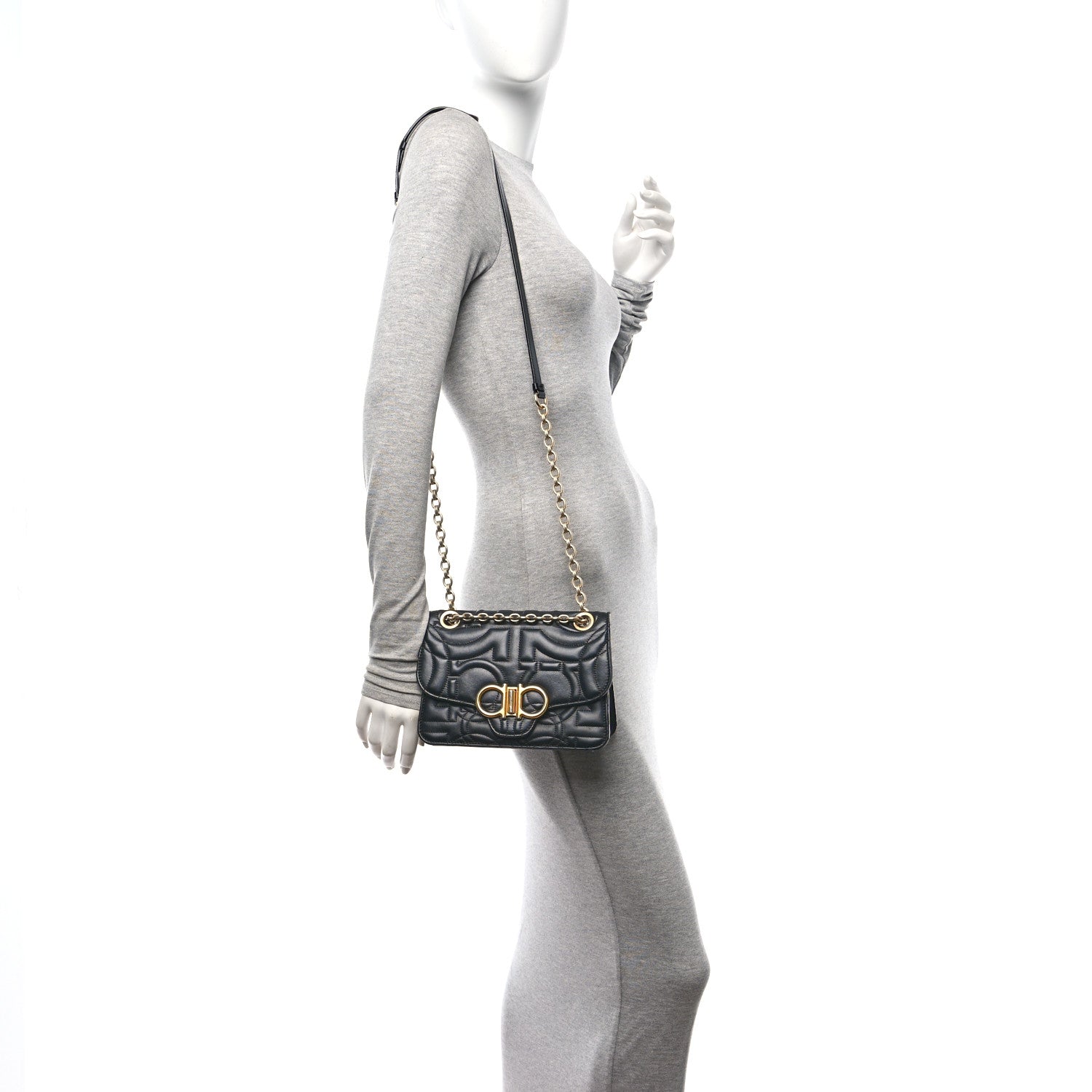 Salvatore Ferragamo Calfskin Quilted Gancini Flap Bag Black 3 of 9