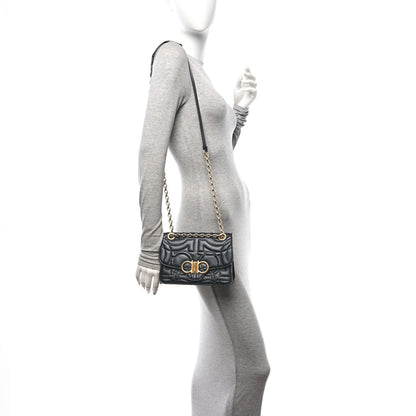Salvatore Ferragamo Calfskin Quilted Gancini Flap Bag Black 3 of 9