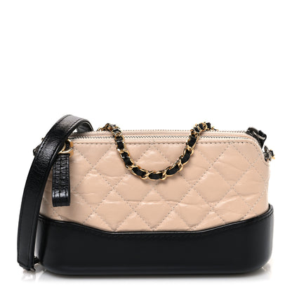 Chanel Aged Calfskin Quilted Small Gabrielle Clutch With Chain Beige Black 1 of 11