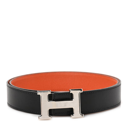 Hermes Box Togo 32mm H Belt 90/36 Black Orange 1 of 4
