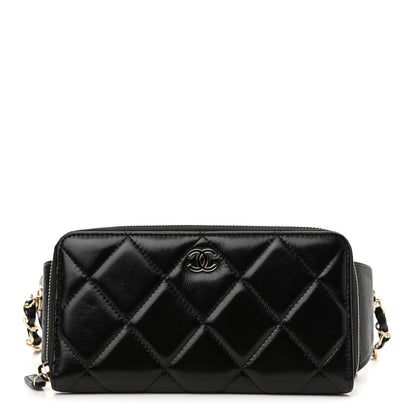 Chanel Shiny Lambskin Gusset Zip Around Waist Belt Wallet Black 1 of 13
