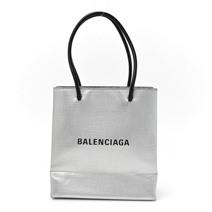 Balenciaga Metallic Squared Calfskin Logo North South Shopper Tote XXS Silver 1 of 12