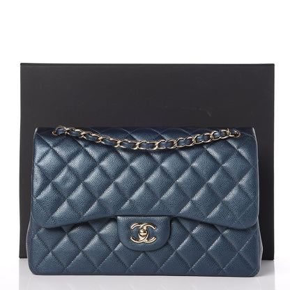 Chanel Metallic Caviar Quilted Jumbo Double Flap Dark Blue 9 of 9