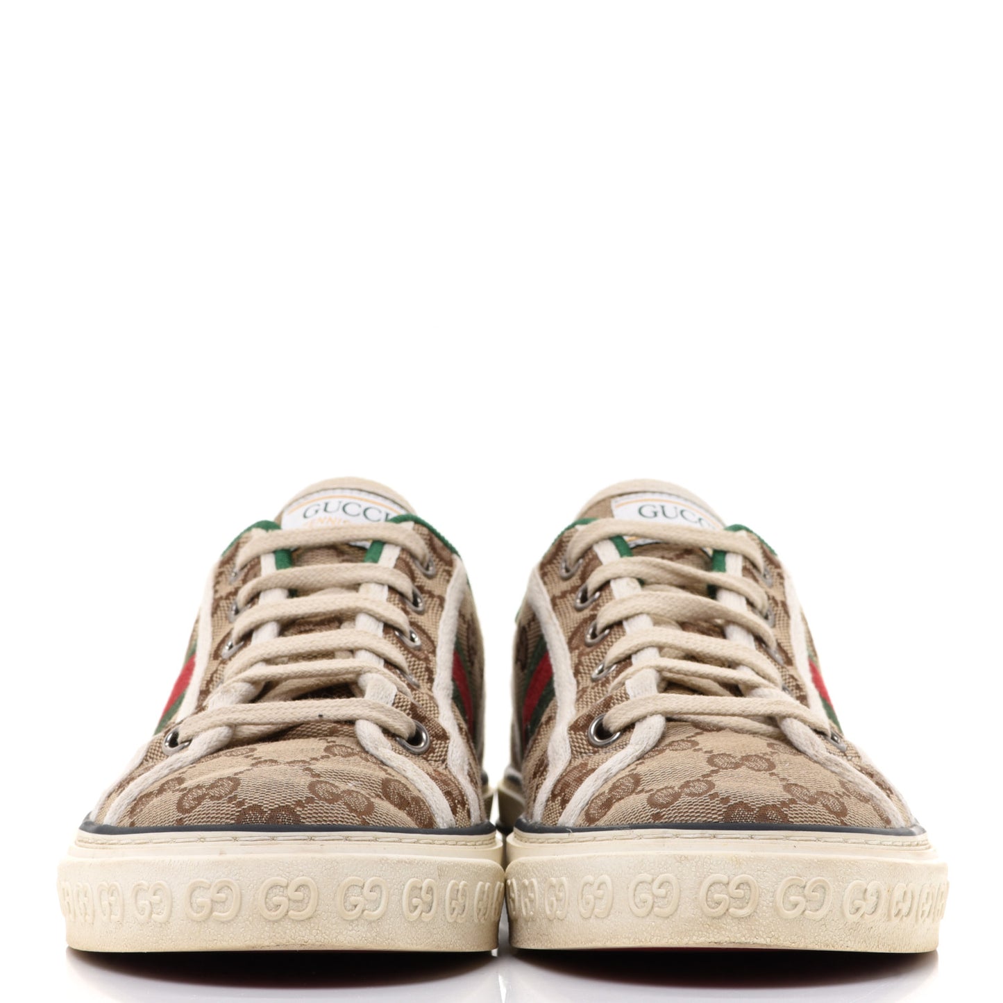 GG Monogram Web Womens 1977 Tennis Sneakers 39 Beige Ebony Mystic White