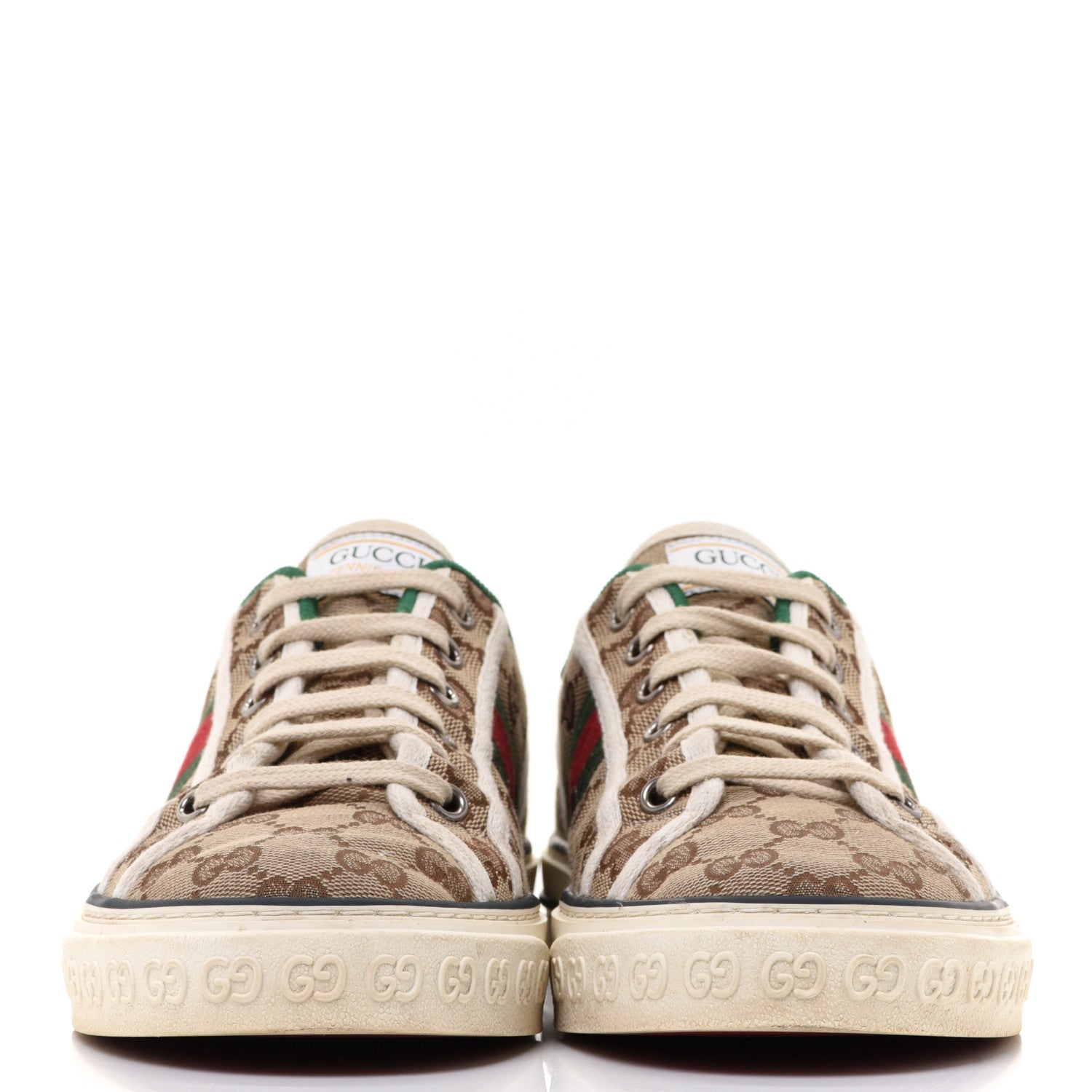 Gucci GG Monogram Web Womens 1977 Tennis Sneakers 39 Beige Ebony Mystic White 2 of 11