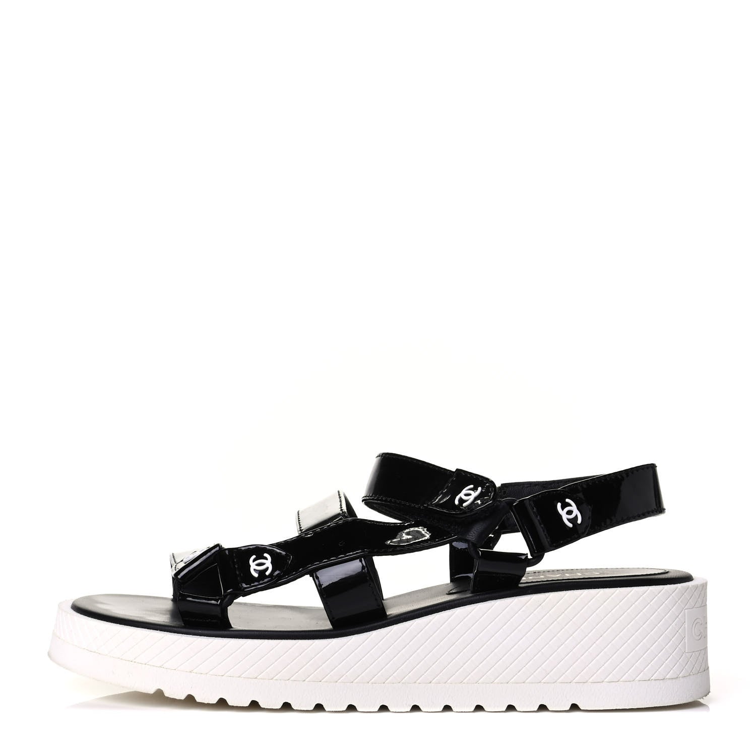 Chanel Patent Calfskin Velcro Dad Sandals 37 Black 1 of 8