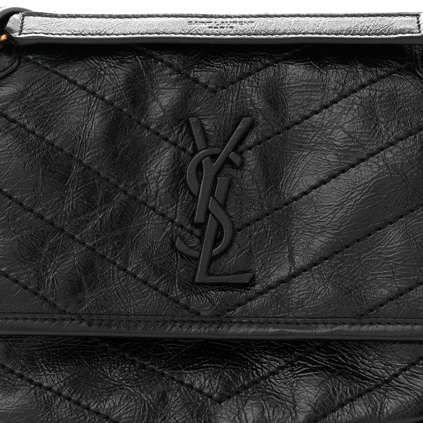 Crinkled Calfskin Matelasse Monogram Baby Niki Chain Satchel Black