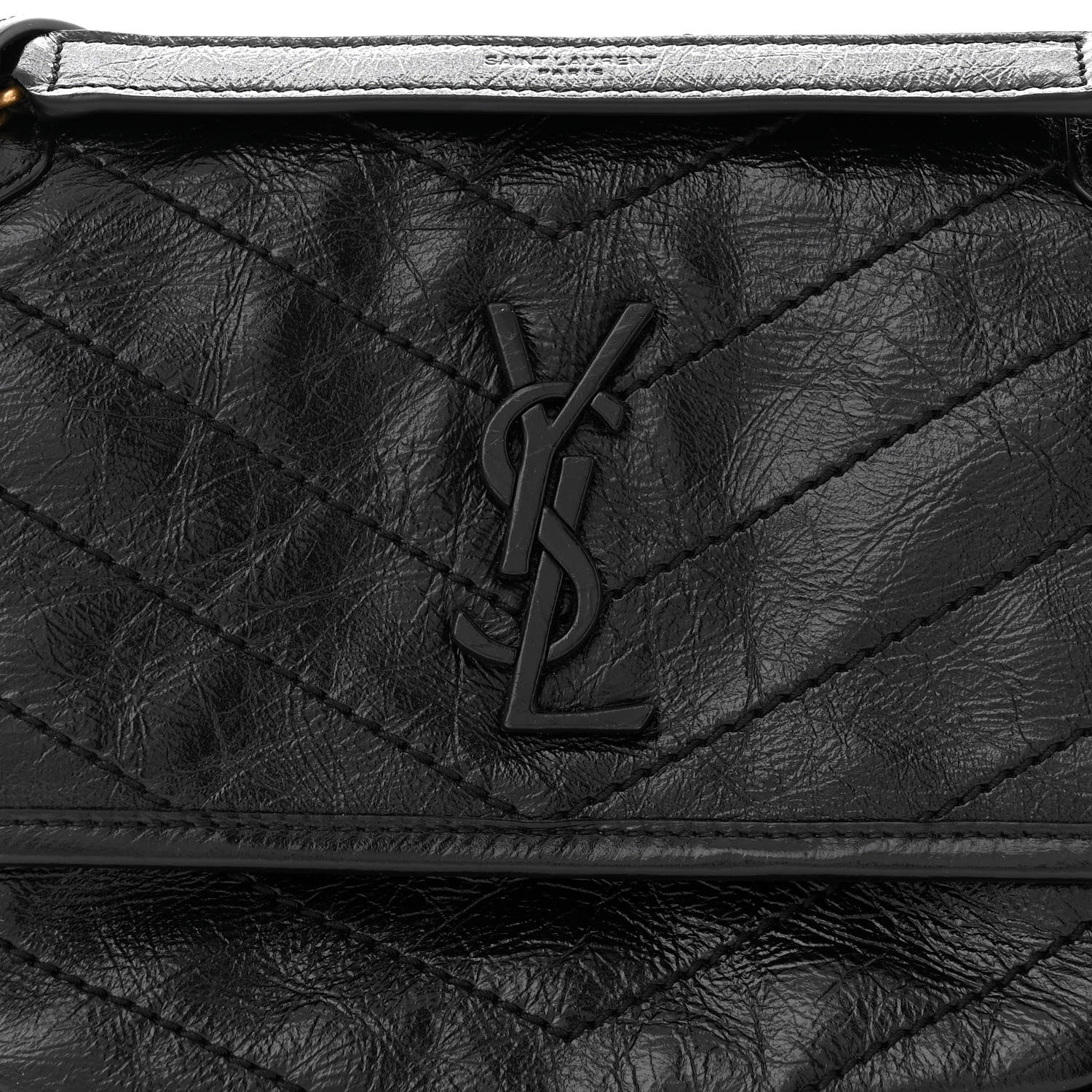 Saint Laurent Crinkled Calfskin Matelasse Monogram Baby Niki Chain Satchel Black 8 of 12