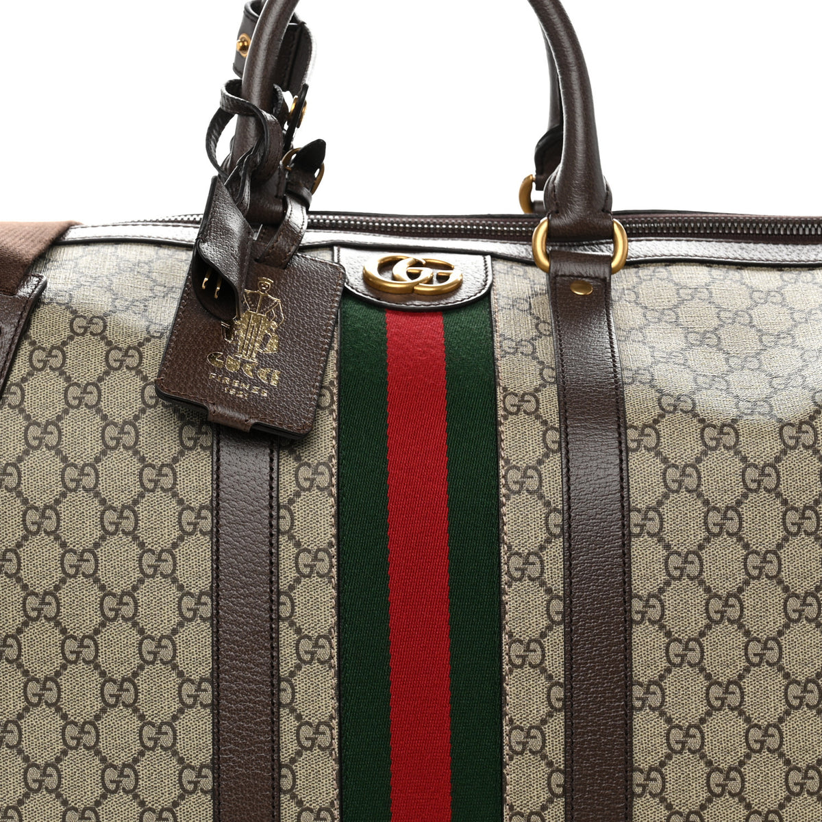 GG Supreme Monogram Textured Dollar Calfskin Web Large Savoy Duffle Bag Beige Ebony