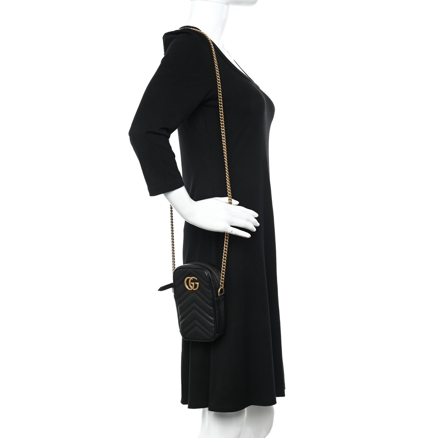 Calfskin Matelasse Mini GG Marmont Crossbody Bag Black