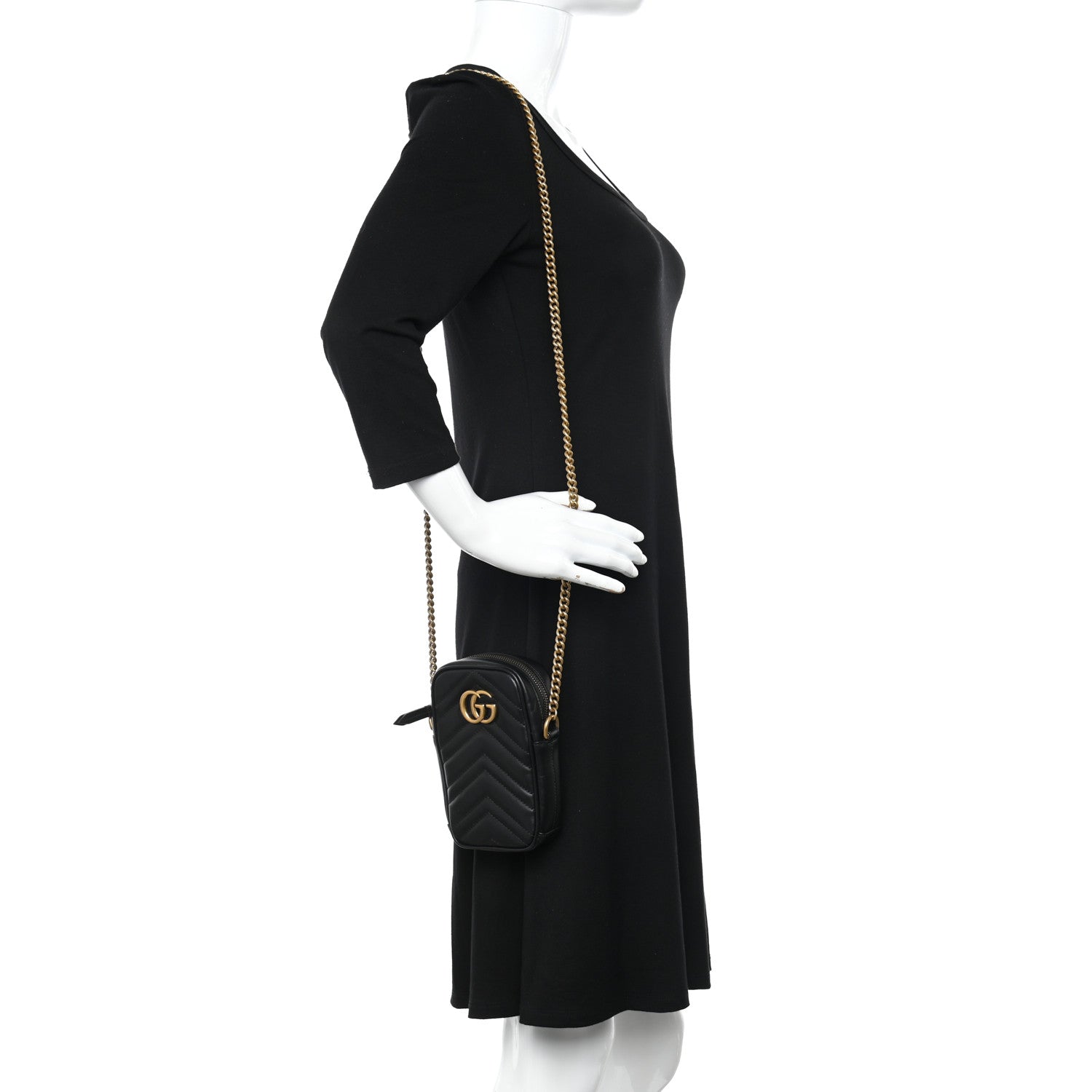 Gucci Calfskin Matelasse Mini GG Marmont Crossbody Bag Black 2 of 11