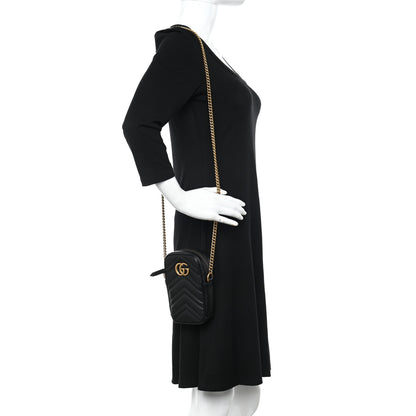 Gucci Calfskin Matelasse Mini GG Marmont Crossbody Bag Black 2 of 11
