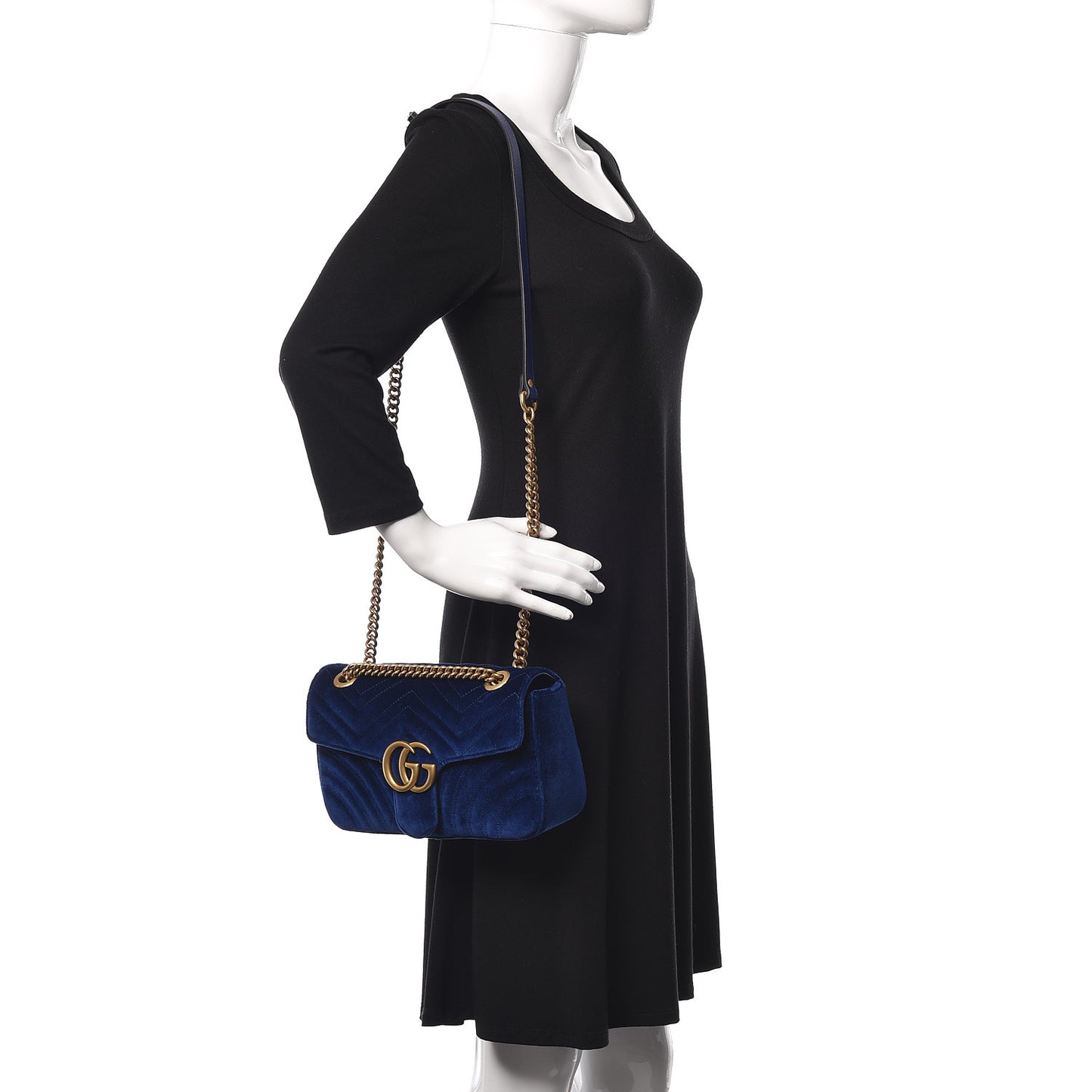 Velvet Matelasse Small GG Marmont Shoulder Bag Cobalt Blue