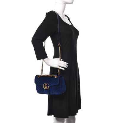 Gucci Velvet Matelasse Small GG Marmont Shoulder Bag Cobalt Blue 2 of 9