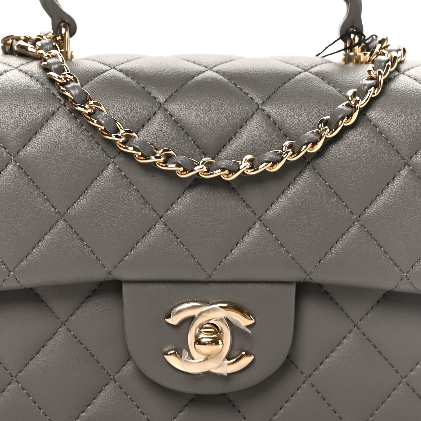 Lambskin Quilted Mini Top Handle Rectangular Flap Dark Grey