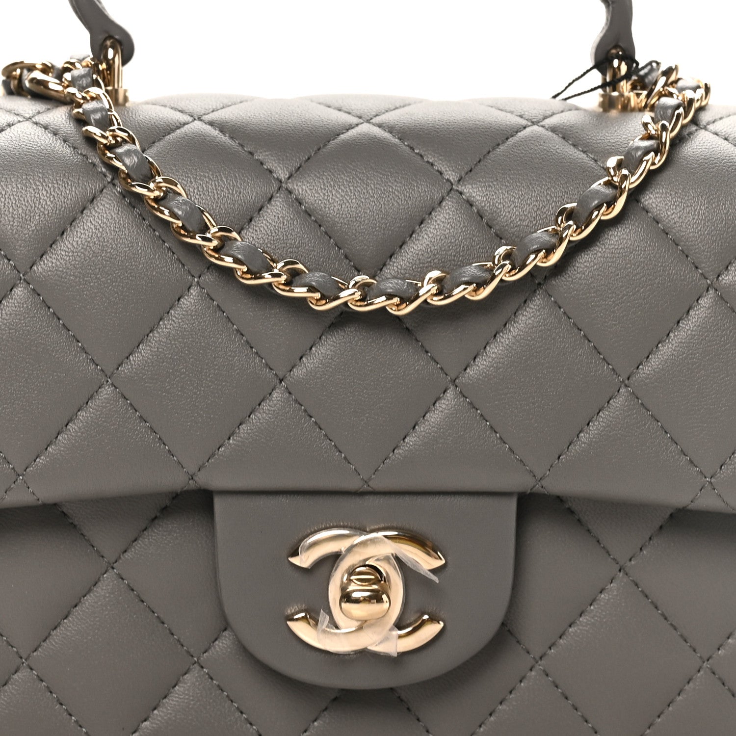 Chanel Lambskin Quilted Mini Top Handle Rectangular Flap Dark Grey 8 of 10