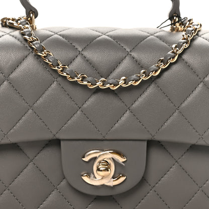 Chanel Lambskin Quilted Mini Top Handle Rectangular Flap Dark Grey 8 of 10