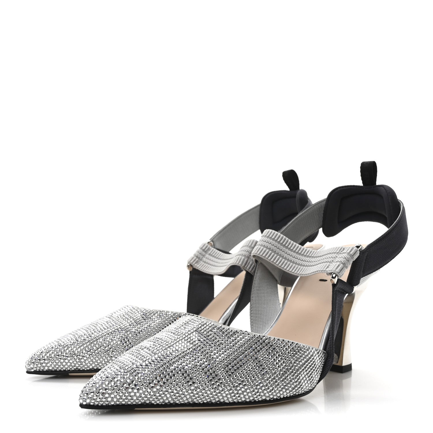 Fendi Colibri Crystal FF Sporty 85mm Slingback Pumps 40 Silver 4 of 8