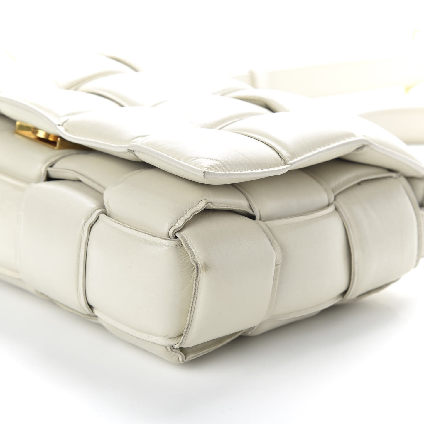 Paper Calfskin Maxi Intreccio Padded Cassette Crossbody Bag White