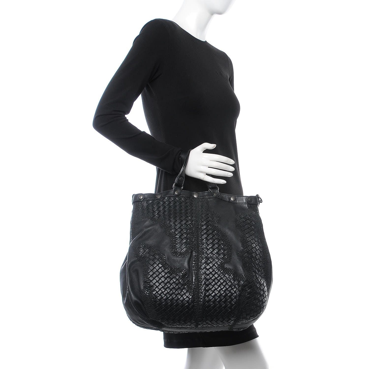 Bottega Veneta Lambskin Intrecciato Embroidered Tote Black 3 of 10