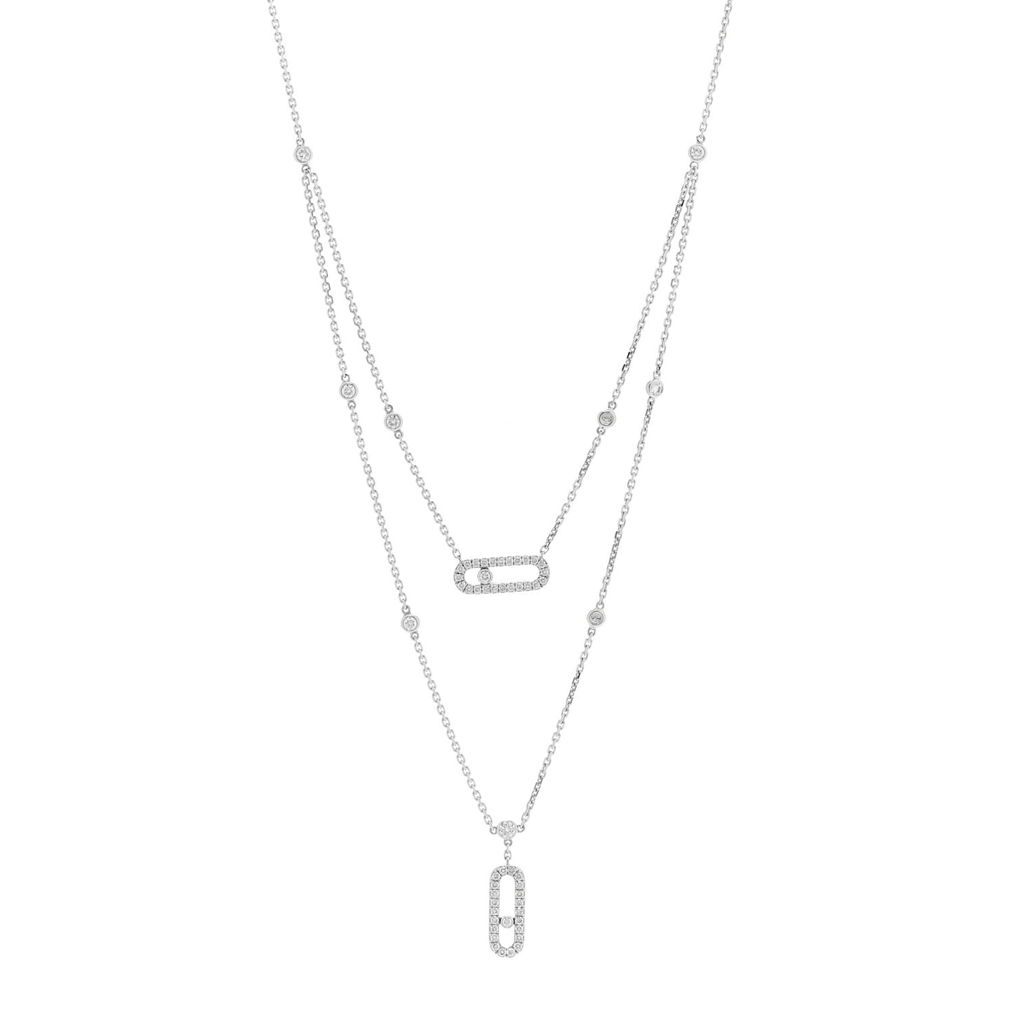 18K White Gold Diamond 2 Row Move Uno Pave Necklace