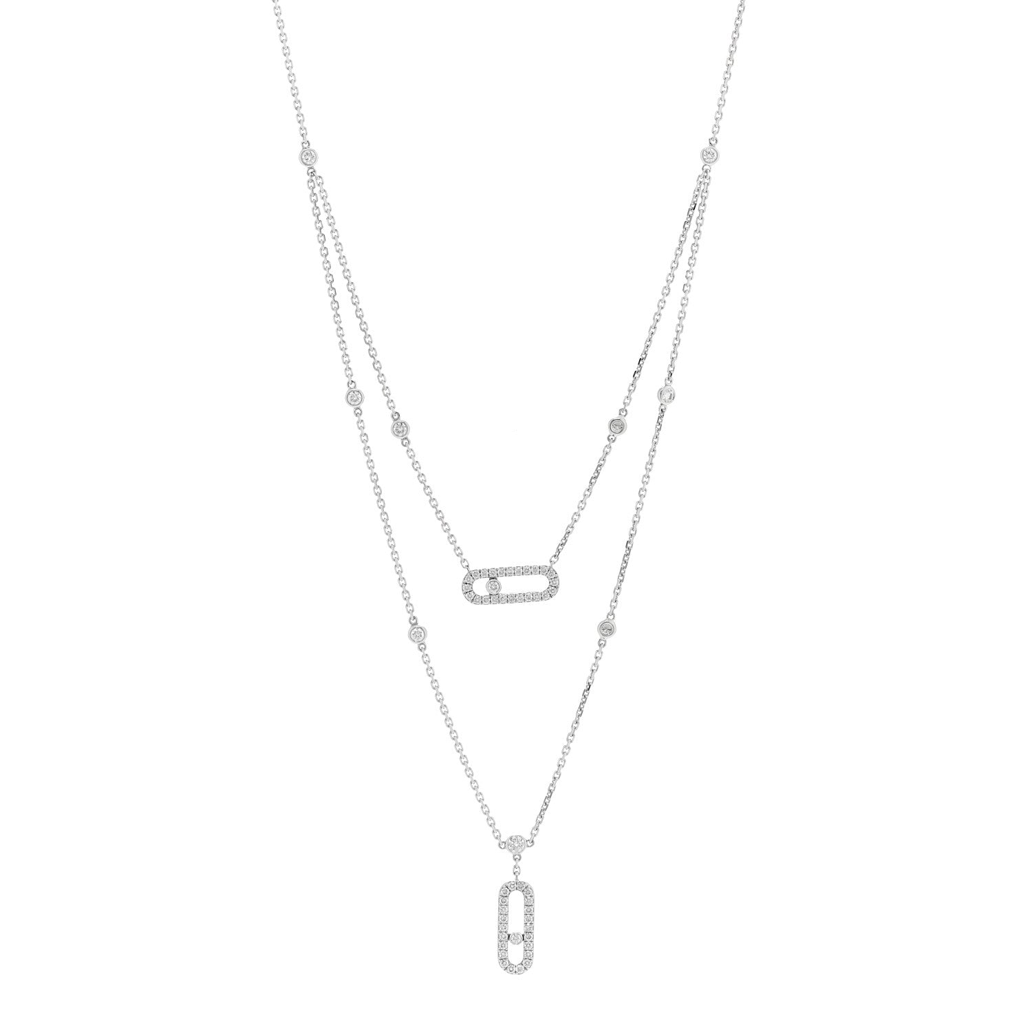 Messika 18K White Gold Diamond 2 Row Move Uno Pave Necklace 1 of 5