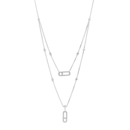 Messika 18K White Gold Diamond 2 Row Move Uno Pave Necklace 1 of 5