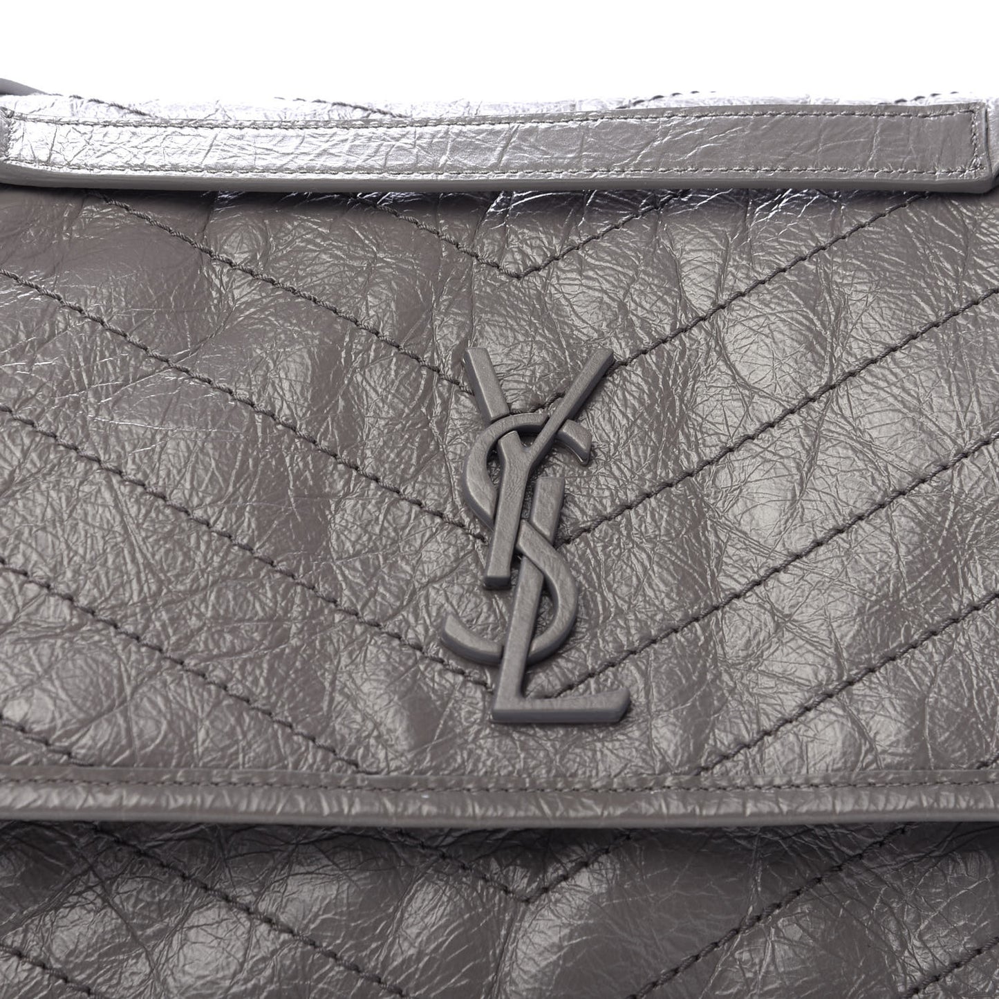 Crinkled Calfskin Matelasse Monogram Medium Niki Chain Satchel Fog