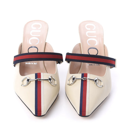 Gucci Malaga Kid Sylvie Web Cross Strap Mid-Heel Slides 39.5 Vintage White 2 of 11