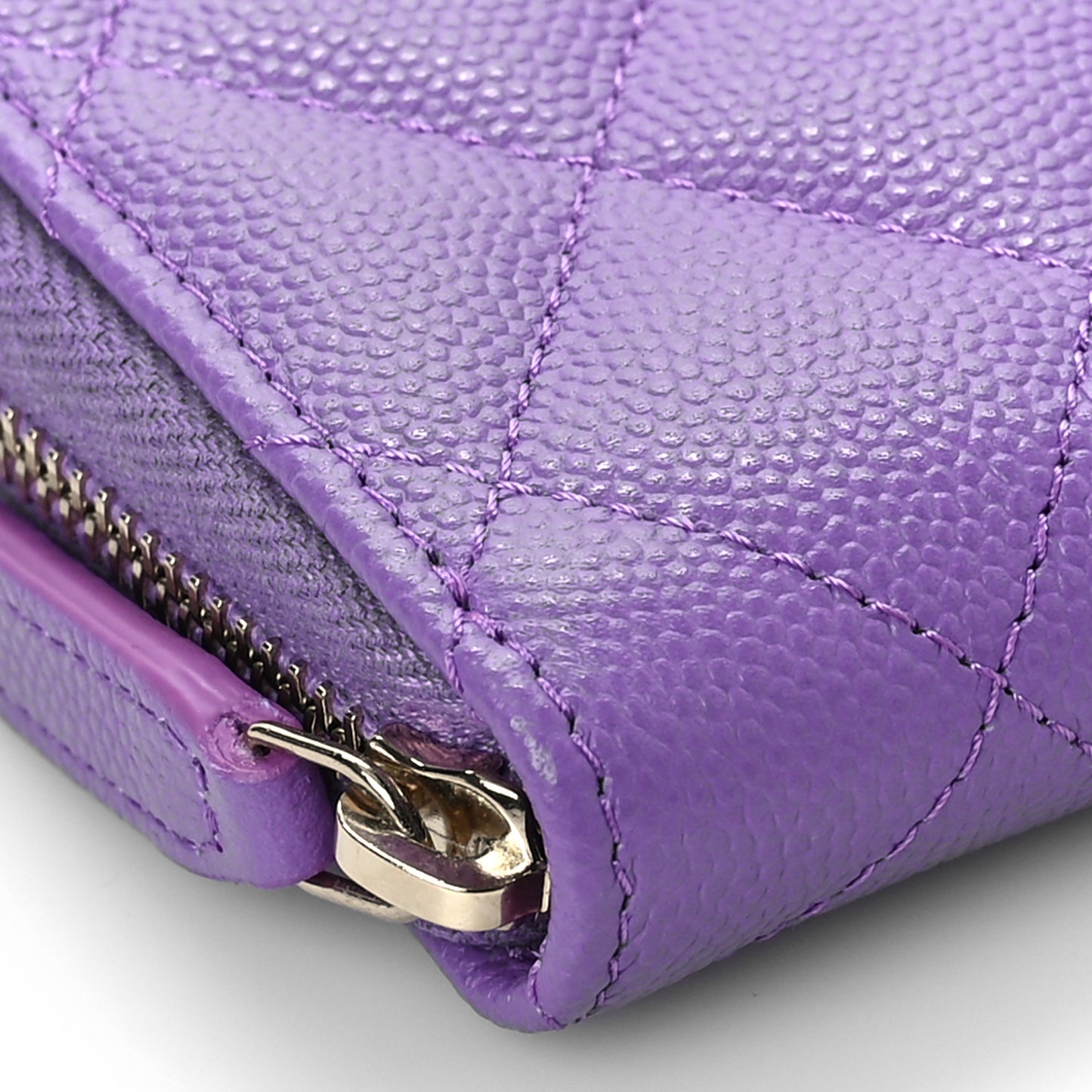 Caviar Quilted Zip Around Coin Purse Wallet Purple