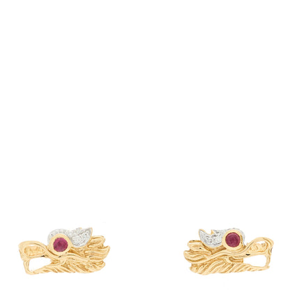 John Hardy 18K Yellow Gold Diamond Ruby Legends Naga Earrings 1 of 4