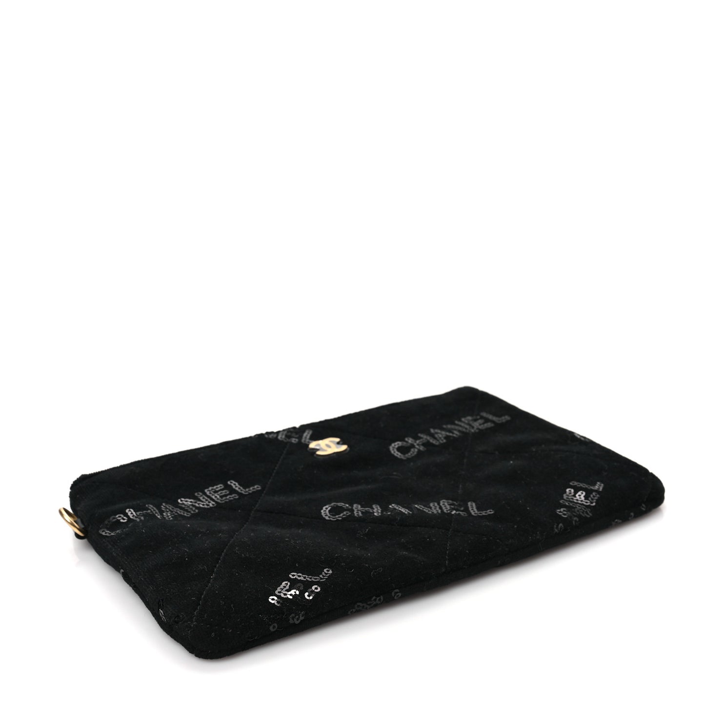 Velvet Sequin Quilted Chanel 22 Removable Pouch Black