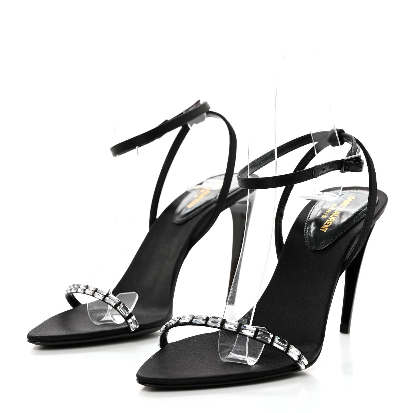 Satin Crystal Gloria 100 Ankle Strap Sandals 36.5 Black