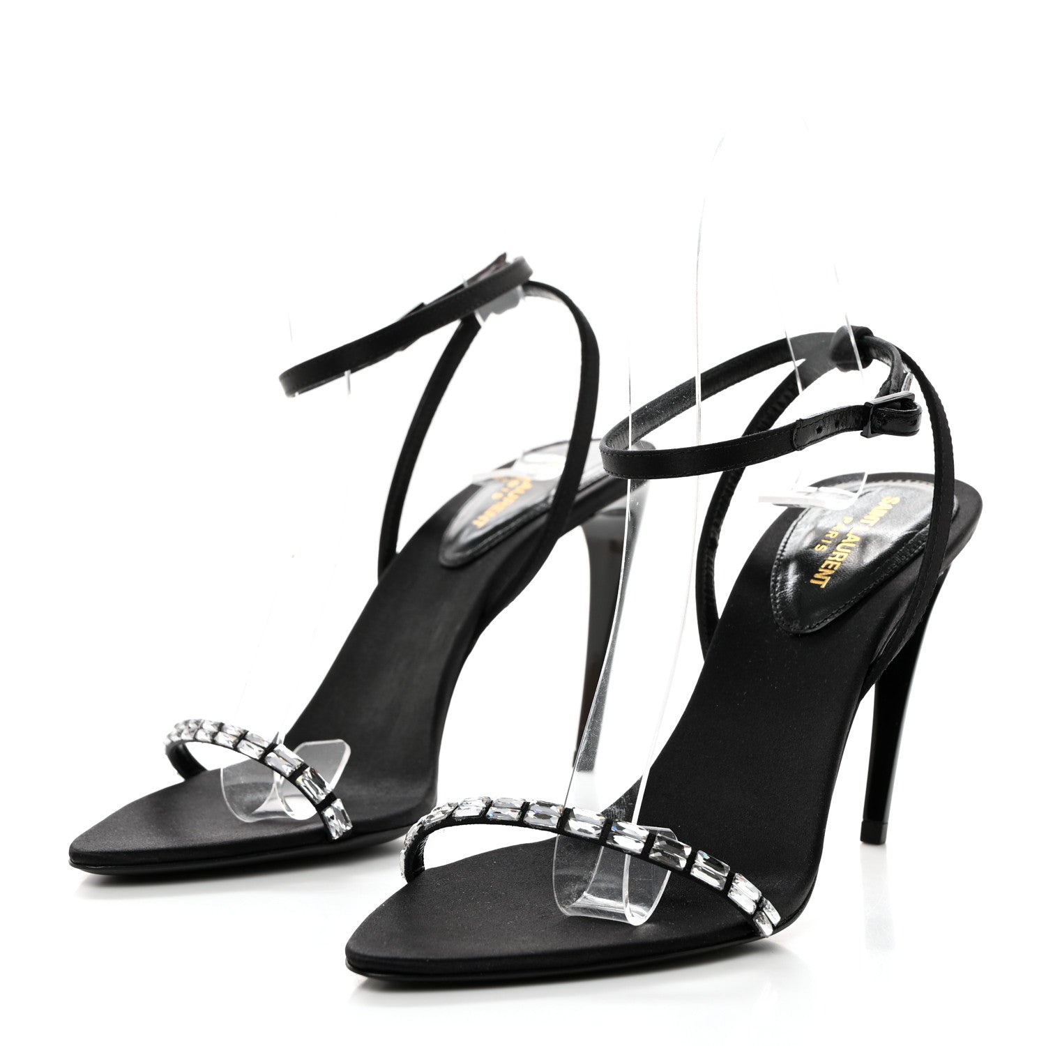 Saint Laurent Satin Crystal Gloria 100 Ankle Strap Sandals 36.5 Black 3 of 8