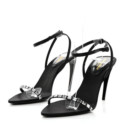 Saint Laurent Satin Crystal Gloria 100 Ankle Strap Sandals 36.5 Black 3 of 8