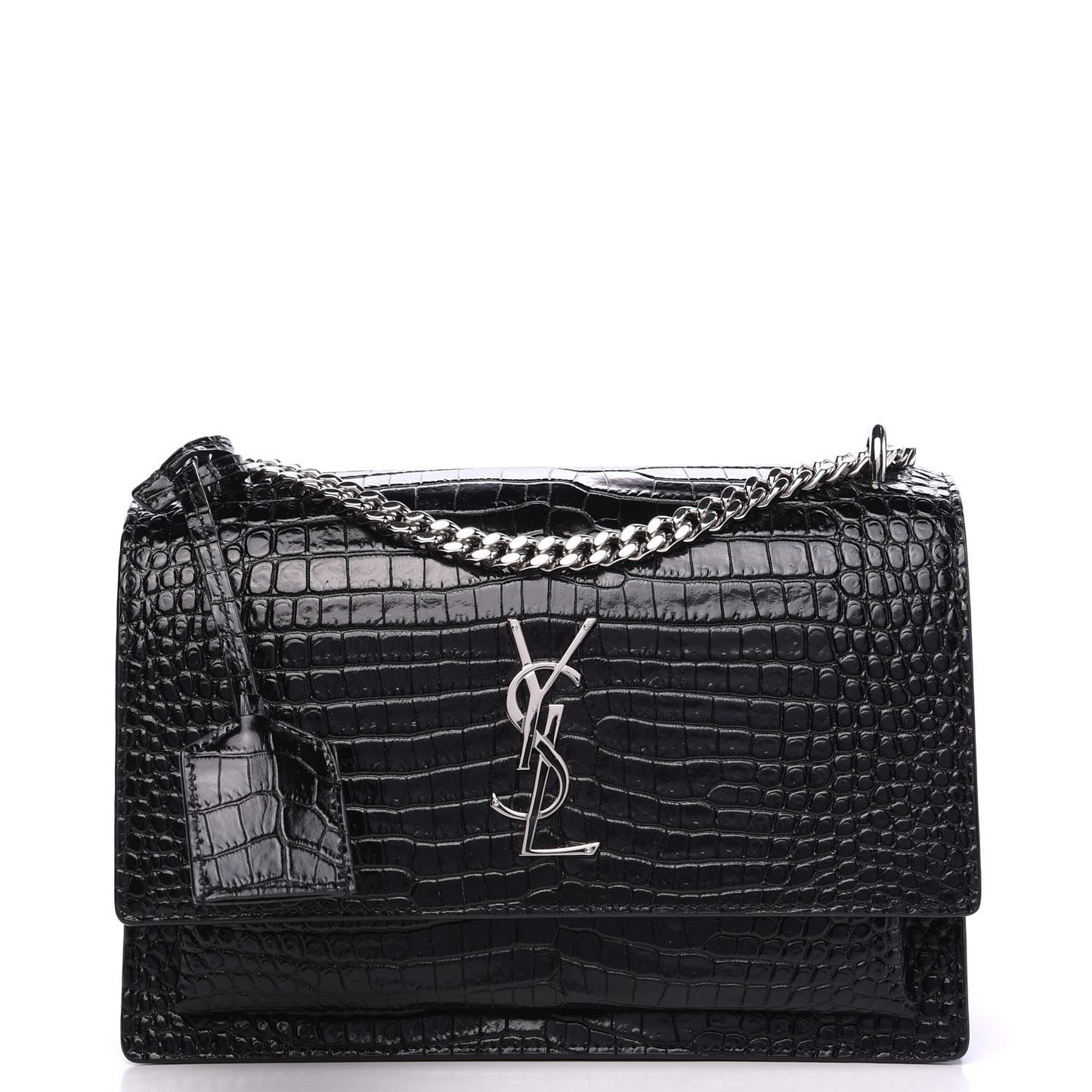 Calfskin Crocodile Embossed Medium Monogram Sunset Black