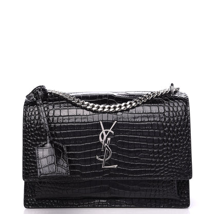 Saint Laurent Calfskin Crocodile Embossed Medium Monogram Sunset Black 1 of 9