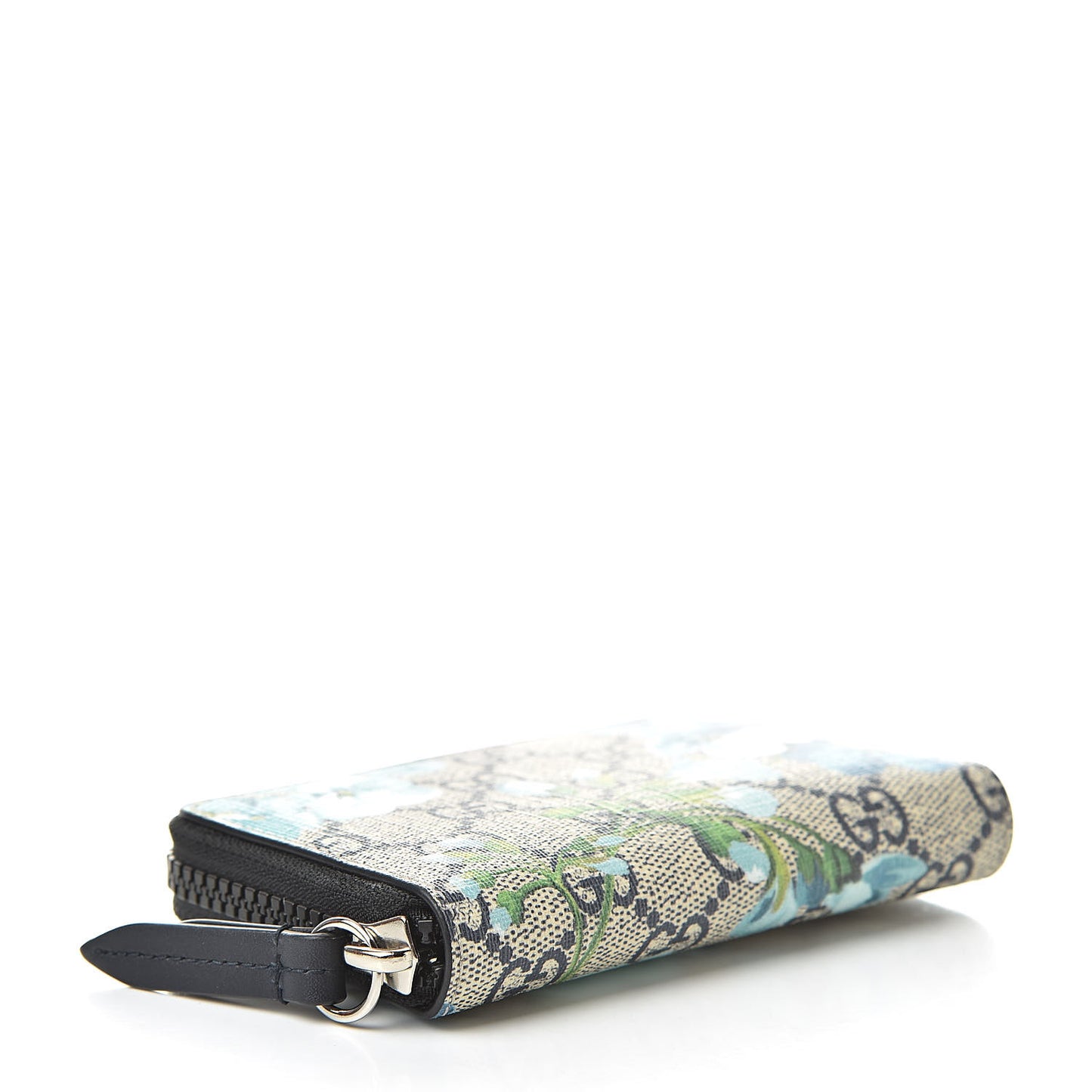 GG Supreme Monogram Blooms Zip Around Card Case Wallet Beige Blue Navy