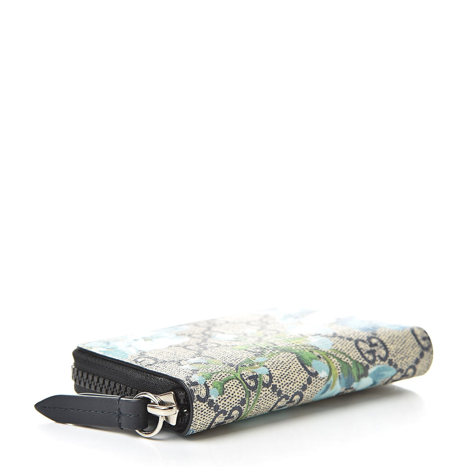 Gucci GG Supreme Monogram Blooms Zip Around Card Case Wallet Beige Blue Navy 4 of 7