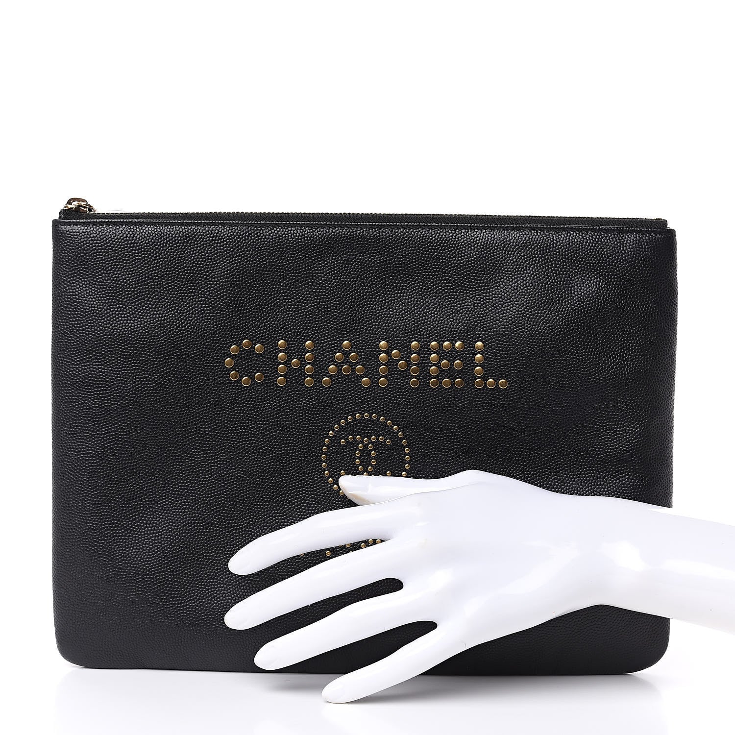 Chanel Caviar Studded Medium Deauville Pouch Black 2 of 8